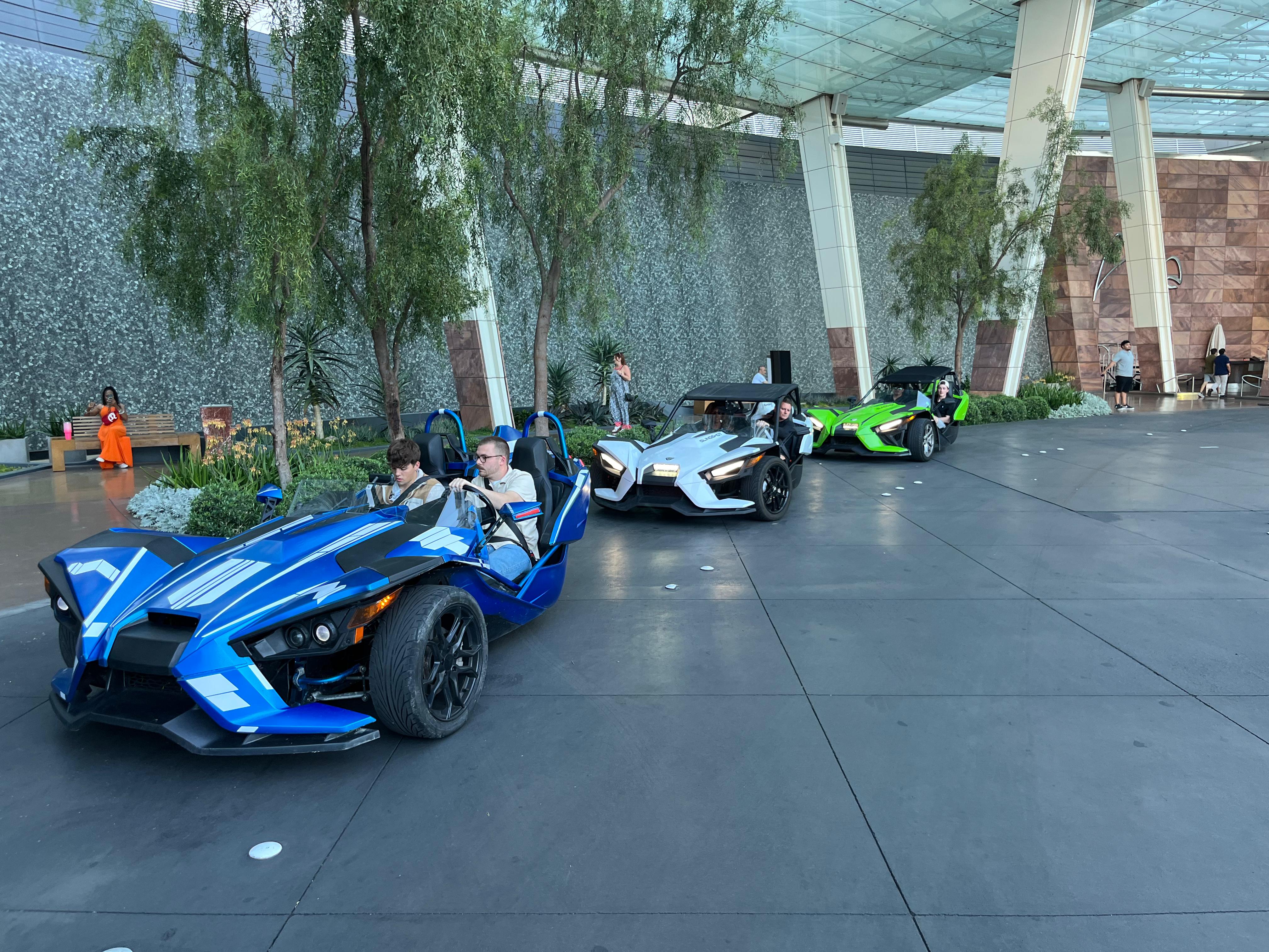 Blue, white and green Slingshots at casino