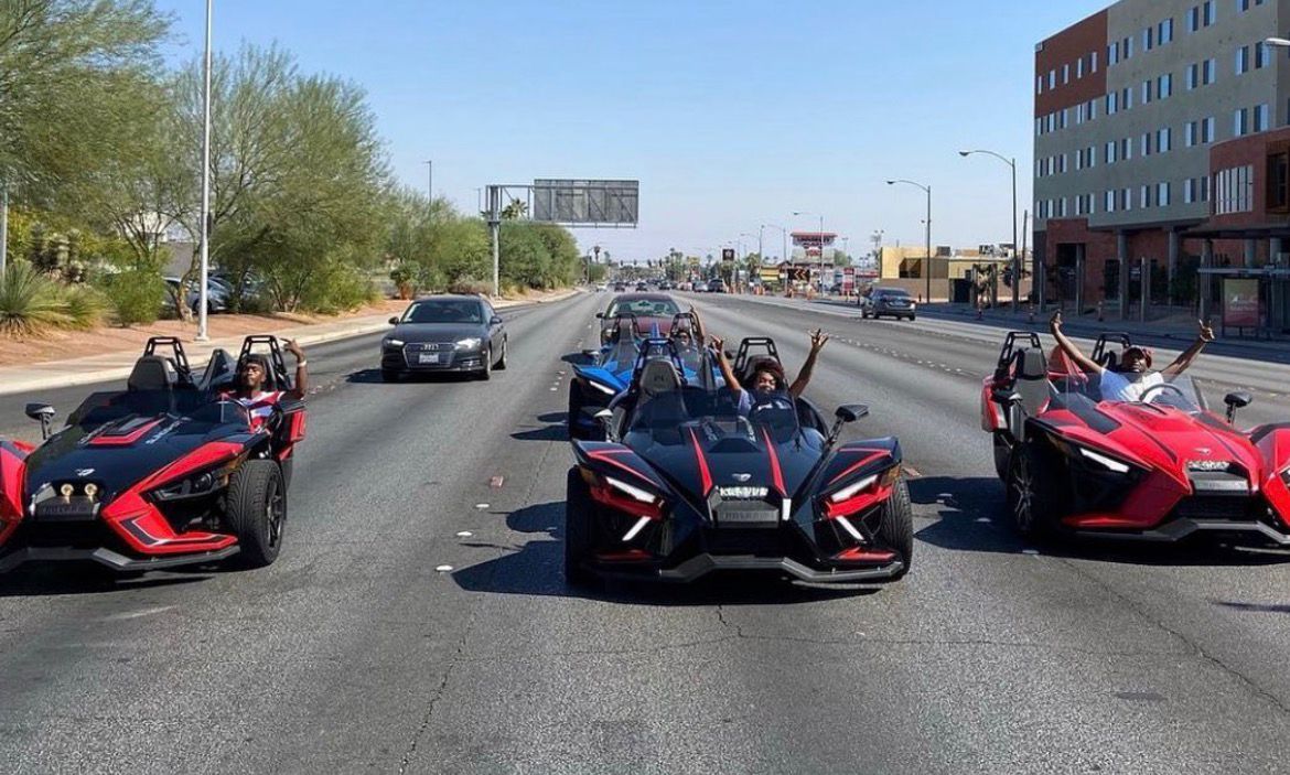 Three black and red Slingshots on Las Vegas road