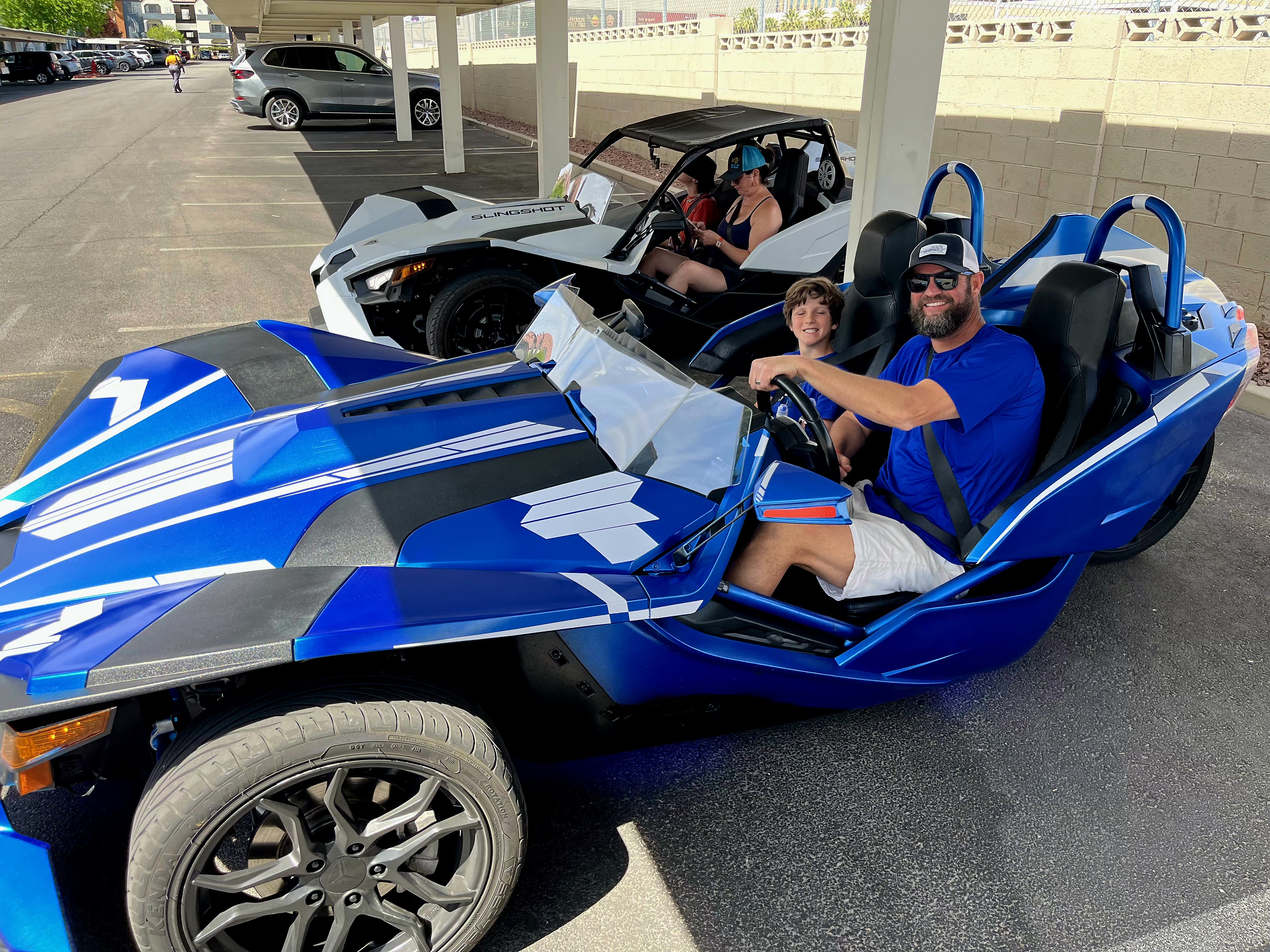 Dad and son in blue Slingshot Las Vegas